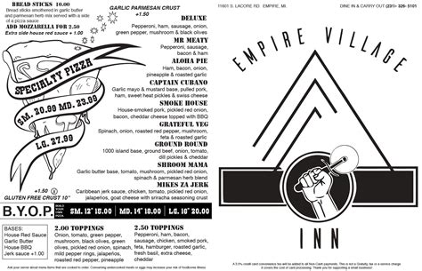 Menu for Empire Village Inn in Empire, MI 